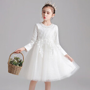 奧蒙威女童禮服裙中大童鋼琴演奏公主裙兒童主持人走秀晚禮服YR-CY-L74 白色 110
