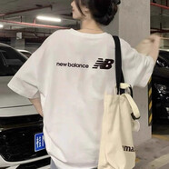 新百倫美式NB短袖復(fù)古T恤夏季清新甜美字母印花新款寬松純棉情侶上衣潮 白【印黑字】 S  適用80-100斤