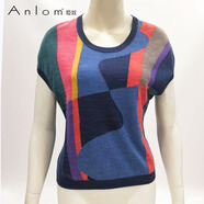 婭奴（A n l o m）Anlom/婭奴真絲桑蠶絲套頭針織衫女短袖圓領(lǐng)時尚修身薄款上衣女 蘭桔 115cm 均碼