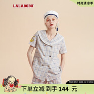 拉拉波波新款文藝海軍風(fēng)格紋西裝T恤女時尚減齡重工亮片潮短袖D20A-WSXW12 灰格紋 S