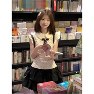 RWNNVI甜美愛心波點小飛袖娃娃領(lǐng)上衣蓬蓬裙套裝2025年春夏新森系兩件套 杏色波點T恤+黑色半身裙+送領(lǐng)結(jié) M