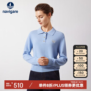 Navigare意大利小帆船女士全羊毛針織衫休閑內搭毛衣2334024503 藍 M 