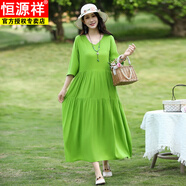 恒源祥高端新款東北大花棉綢睡裙女夏天薄款印花氣質(zhì)人造棉連衣裙可外穿 蘋(píng)果綠 XL 建議90-115斤