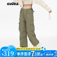古由卡（GUUKA）潮流工裝褲女士休閑長(zhǎng)褲2025新款傘兵褲束腳直筒褲寬松嘻哈闊腿褲 芥末綠 S