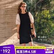 Olrain歐芮兒夏季女裝直筒名媛風撞色蕾絲拼接連衣裙 黑白色 L
