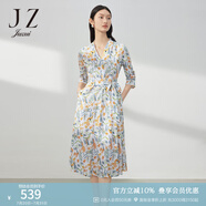玖姿（JUZUI）碎花連衣裙女裝春款法式圍裹式茶歇裙 花米黃 XL