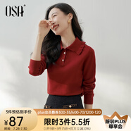 歐莎（OSA）減齡娃娃領(lǐng)套頭針織衫女士初春2025年新款顯瘦外搭上衣 紅色 M