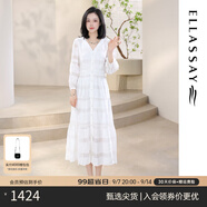 歌力思（ELLASSAY）【張婧儀同款】初戀小白裙新款100%桑蠶絲法式鏤空真絲連衣裙 白色織繡花-小個子版 L