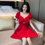 冉藝嵐同款夜店性感V領(lǐng)連衣裙潮2025新款時(shí)尚氣質(zhì)顯瘦夜場按摩技師工作 紅色 5169 S