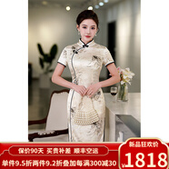歐迪鳥(niǎo)（ODYBIRD）英國(guó)品牌真絲旗袍2024夏季新款桑蠶絲中長(zhǎng)旗袍繡花立領(lǐng)復(fù)古風(fēng)修身 白色 M