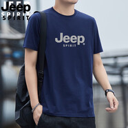 JEEP SPIRIT吉普男裝短袖t恤男純棉寬松大碼薄款圓領(lǐng)半袖休閑打底衫 279047【印花款】-藍(lán)色 M 建議105-125斤