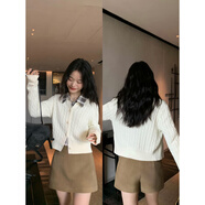 pusumede黑色毛呢半身裙褲女秋冬高腰顯瘦防走光百搭氣質(zhì)西裝短裙 駝色 M