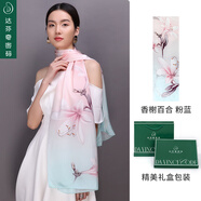 達(dá)芬奇密碼 桑蠶絲真絲絲巾女蘇繡高檔披肩春秋時尚送女友送禮禮物實用外搭 香榭百合 粉藍(lán)