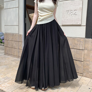 家隆名秀2025夏季雪紡百褶大擺半身裙顯瘦度假沙灘海邊波西米亞女裙 黑色 L