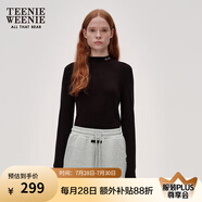 Teenie Weenie小熊女裝簡約簡約冬裝吸濕發(fā)熱抓絨半高領(lǐng)打底衫T恤 黑色 XS (155)