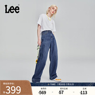 Lee【張凌赫代言】春夏中藍(lán)色水洗428懶懶褲高腰顯瘦女寬腿牛仔褲 中藍(lán)色2 27
