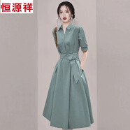 恒源祥法式連衣裙2025夏季新款女神范修身溫柔風(fēng)復古小眾收腰設計感裙子 灰藍色 XL 117-127斤