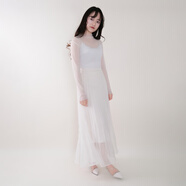 ZYM夏季新品半高領(lǐng)修身透視百搭簡(jiǎn)約條紋微透長(cháng)袖針織打底衫上衣 白色 均碼 長(cháng)袖打底+肉色背心