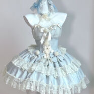 精品浪漫少女心氛圍感純欲仙女風(fēng)蕾絲蝴蝶結公主紀 藍色裙子+發(fā)帶+手袖+裙撐 S60-80 均碼