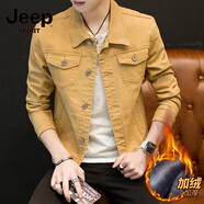 JEEP SPIRIT秋季青年韓版休閑外套XS小碼男裝155短款修身牛仔夾克S矮個(gè)子上衣 黃色 加絨 XS 【加小碼】