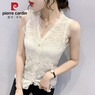 皮爾卡丹歐洲站2025新款性感鏤空吊帶背心女v領(lǐng)蕾絲打底衫百搭女人味上衣 杏色 S
