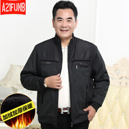 A21funb爸爸立領(lǐng)外套春秋裝中年男士商務(wù)休閑夾克衫中老年人男裝秋季上衣 【加絨】黑色 松緊袖口 【+ 加厚 M 170【建議90-110斤】