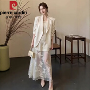 皮爾卡丹（pierre cardin）小香風套裝女春秋大碼微胖mm高級感輕奢西裝外套吊帶連衣裙兩件套 西裝+吊帶裙版今年流行漂亮/超 M 【建議80-100斤】