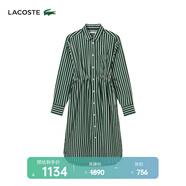LACOSTE法國(guó)鱷魚(yú)女裝25春夏新款休閑版型府綢襯衫式收腰連衣裙|EF2444 291/墨綠色條紋 M 38