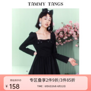 糖力【商場同款】春秋季新款黑色蝴蝶結(jié)收腰顯瘦連衣裙女 黑色 L