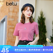 betu百圖女裝簡約圓領(lǐng)愛心字母刺繡短袖T恤女2202T19 玫紅 M