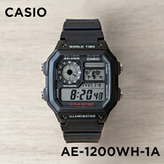 卡西歐（CASIO）手表男CASIO AE1000WD1A鋼帶 世界地圖 防水學(xué)生電子表 AE-1200WH-1A黑色紅字