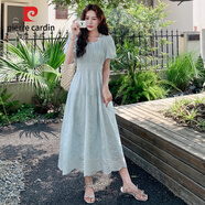 皮爾卡丹藍(lán)色溫柔風(fēng)蕾絲刺繡連衣裙女2025夏季新款法式減齡顯瘦泡泡袖長裙 連衣裙 新款面料升級版 M （105-115斤）