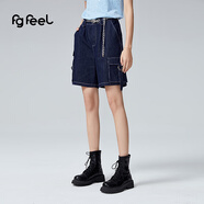 普普風(fēng)2025年夏季新款女裝工裝百慕大牛仔褲QB3K22622S 深牛仔藍 S