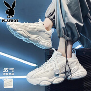 花花公子（PLAYBOY）老爹鞋男鞋2025夏季鞋子男士休閑鞋男厚底增高透氣運動鞋 白色 40