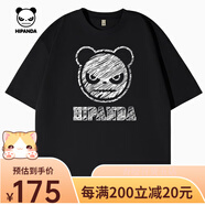 HIPANDA你好熊貓短袖T恤男美式高街痞帥個(gè)性夏季舒適透氣重磅純棉五分袖 [100%純棉]-黑#JDP熊貓粉筆 M 均碼