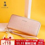 金狐貍（FOXER）牛皮女士錢包大容量長款卡包錢票夾手拿包零錢包輕奢女友生日禮物