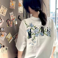 辰小柒藤蔓花卉刺繡字母短袖t恤男女夏季新款設計感小眾純棉上衣 白色(刺繡純棉)優(yōu)質(zhì)版 M