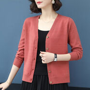 雅蘭褀針織衫2025春秋季新款韓版寬松開(kāi)衫媽媽毛衣短款百搭外套上衣女裝 皮紅開(kāi)衫 3XL 建議135-150斤