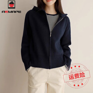 AEMAPE上新連帽毛衣厚外套女士秋冬2025新款休閑小香風春秋拉鏈 深寶藍 M _適合85-105斤