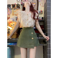 唐菓蜜連衣裙女夏季2025新款女裝韓版減齡甜美溫柔風(fēng)小個子顯瘦套裝裙子 米白上衣+綠色裙子 S