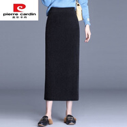 皮爾卡丹（pierre cardin）超長羊毛半身裙女裙長90cm加長加厚款高個子包臀裙冬季保暖長裙 黑不開叉80厘米左右 L 105120斤