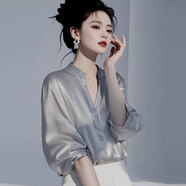 高垂感不易變形  寬松大碼襯衫女2025春夏新款輕奢洋氣氣質(zhì)上衣女 七分袖-非亮面灰色-7255 M 建議111-125斤