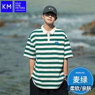 KILO METERSKM翻領(lǐng)條紋POLO衫男夏季日系短袖T恤男士2025新款寬松半袖上衣男 2363麥綠色_【膚透氣】 L _建議體重(120-140斤)