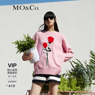 MO&Co.【美麗諾綿羊毛】玫瑰花絨毛刺繡毛衣慵懶風(fēng)設(shè)計上衣女 玫粉色 M 165