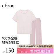ubras水果系列套頭短袖長褲家居服套裝情侶睡衣女 短袖長褲-冷桃粉 L