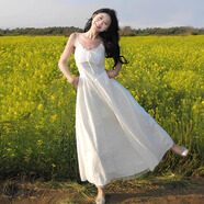 藝璽酩（YIXIMING）夏季穿搭法式白色吊帶連衣裙子女夏2025新款獨(dú)特漂亮溫柔氣質(zhì)長裙 白色 S