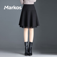 Markos印花媽媽半身裙春秋冬2025新款a字碎花短裙女百搭傘裙小個子冬裙 黑色(冬款) M 腰圍2尺