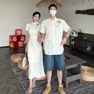 煊陌訂婚衣服女夏天 新中式國風(fēng)情侶裝夏季短袖襯衫感領(lǐng)證訂婚日常改 女裙+男上衣【發(fā)貨二件裝】 M 女男L