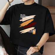 班尼路2024重磅短袖純棉夏季印花衣服港風(fēng)男生五分袖潮流寬松圓領(lǐng)體恤 黑色(炫彩) (純棉T恤) XS