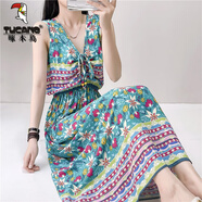 啄木鳥(niǎo)棉綢長(cháng)款連衣裙女大碼人造棉碎花裙高腰顯瘦沙灘裙無(wú)袖背心長(cháng)裙夏 修身611花色修/身 M 建議100斤以?xún)?
                                         title=